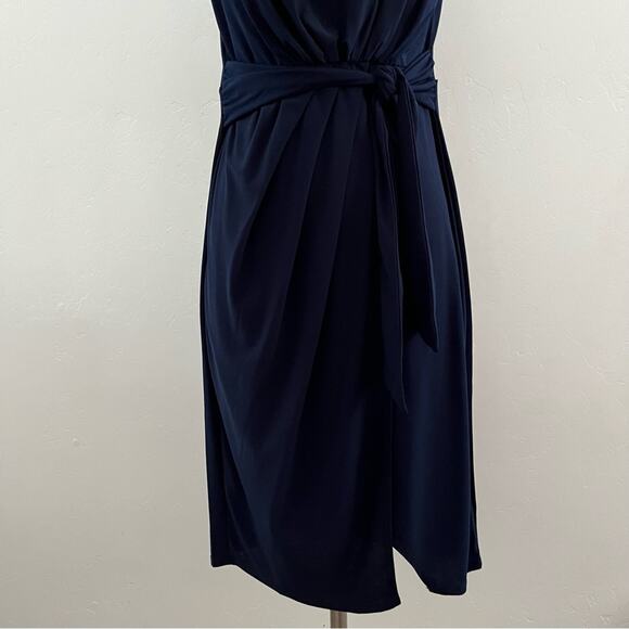 Superfoxx California Dreams Faux Wrap Dress Sleeveless Draped Navy Blue Medium - Picture 5 of 13